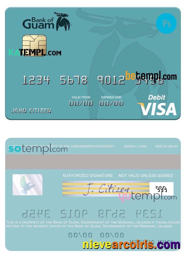 Marshall Islands Bank of Guam visa credit card fully editable